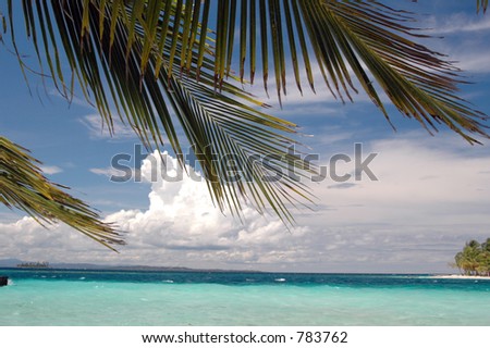 beautiful water blue sky with palm tree  Caribbean Sea in San Blas Kuna Indian island Panama