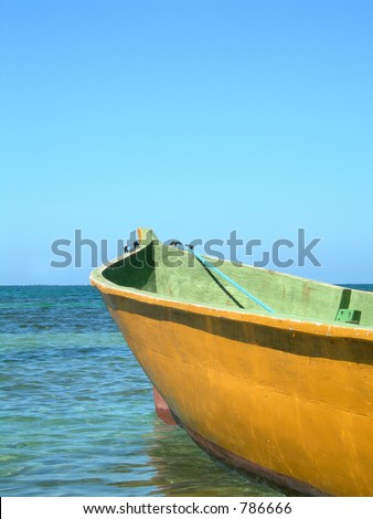 long native cayuca kayak wood fishing boat in bocas del toro Panama 