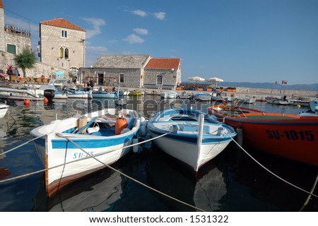boats in the harbor fishing village horizontal brac hvar Dalmatian Island Croatia