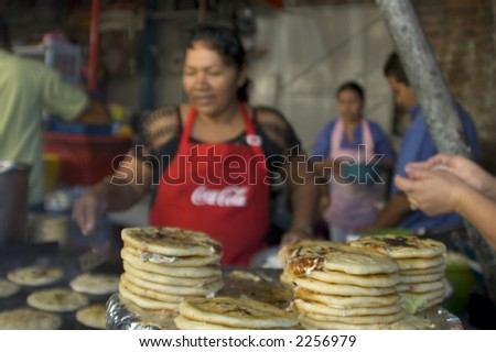 pupusa native food being prepared at street restaurant in san salvador el salvador pupuseria central america