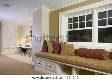 custom built in bench with window details mansion residence