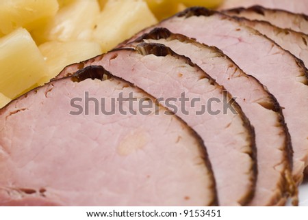 ham sliced roasted baked virginia with pineapple chunks