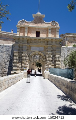 entry gate into the walled silent medieval city of mdina rabat malta