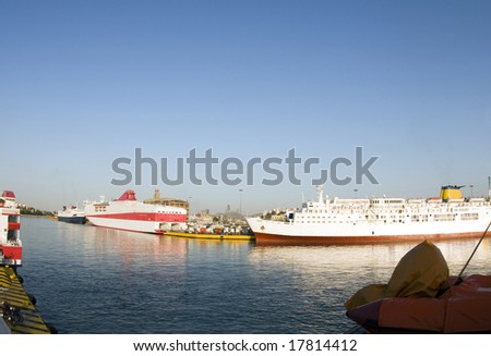 athens greece boats in the busy harbor of piraeus cruise ships and ferry