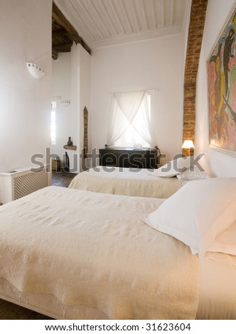 a room in a luxury riad converted house hotel in the resort town of essaouira morocco in africa