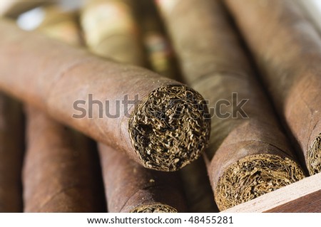box of quality hand made churchill size large cigars produced in Nicaragua Central America
