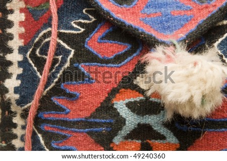 macro detail of hand made knitted kilim turkish handbag patterns made in turkey
