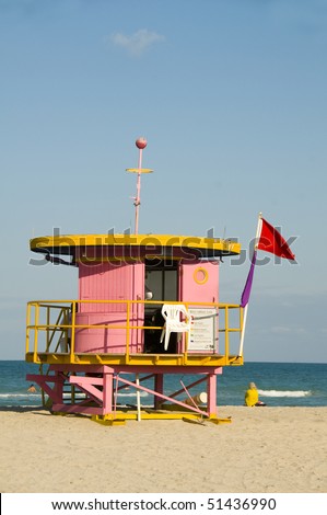 iconic architecture of pink lifeguard beach house hut south beach miami florida