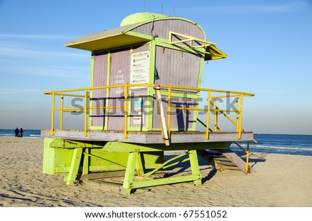 unique architecture lifeguard station hut on Atlantic Ocean South Beach Miami Florida USA horizontal