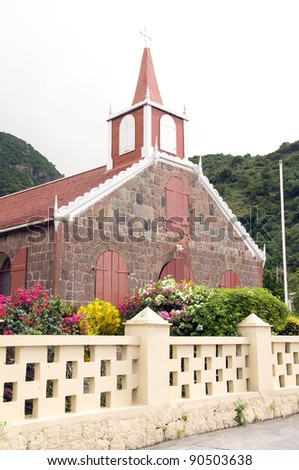 Wesleyan Holiness Church with flowers in The Bottom Saba Dutch Netherlands  Antilles
