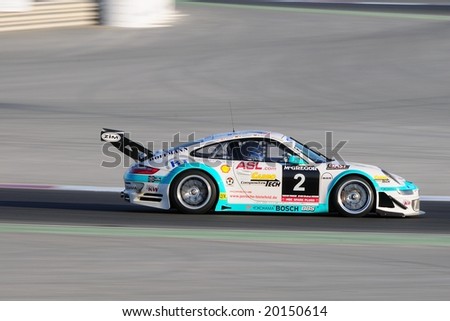 Dubai, UAE - JANUARY 12, 2008: The Porsche 997 RSR from Konrad Motorsport (finished 29th in class), in action at the TOYO TIRES 24H of Dubai 2008.