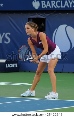 DUBAI - FEBRUARY 21: Agnieska Radwanska (POL), runner up of the Barclays Dubai Tennis Championships, in action at the final game in Dubai on February 21, 2009.