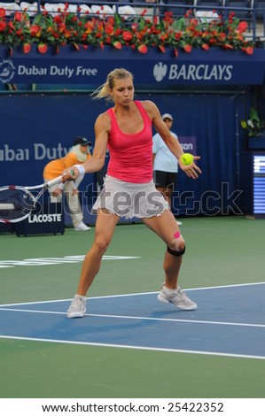 DUBAI - FEBRUARY 21: Maria Kirilenko (RUS), runner up of the Barclays Dubai Tennis Championships, in action at the final game in Dubai on February 21, 2009.