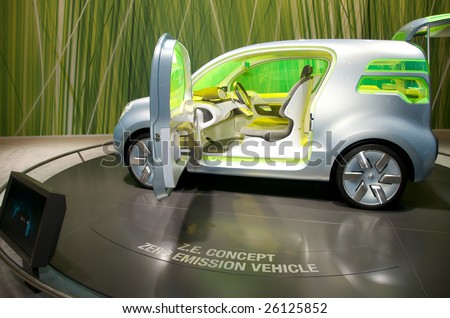 GENEVA - MARCH 4, 2009: Renault Z.E. (Zero Emission) Concept car on display at 79th Geneva Motor Show, in Geneva, Switzerland March 4, 2009. More than 130 vehicles being introduced.