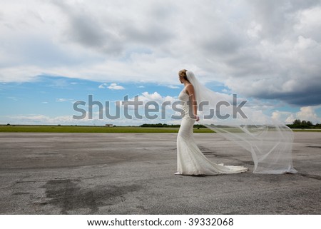 Bride looking at the horizon