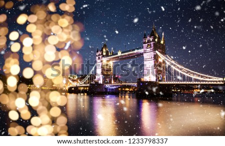 snowing in london, UK - winter in the city
