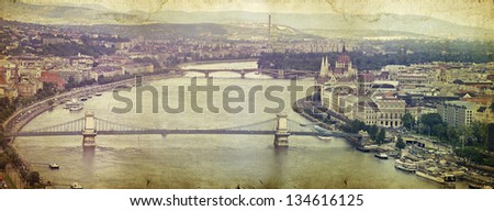 Vintage panoramic photo of Budapest, Hungary