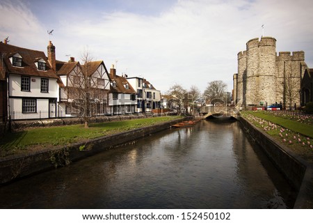 Riverside scenery on the River Stour at Canterbury Kent England UK