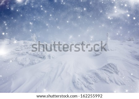 Christmas background with stars and footsteps in the snow