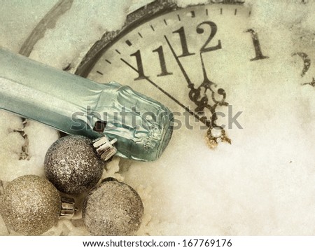 New Year's at midnight - old vintage clock and holiday lights