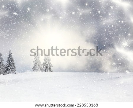 Christmas background with snowy fir trees and copy space