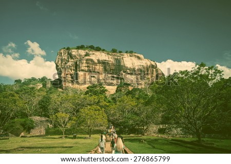 Sigiriya Lion Rock Fortress in Sri Lanka - retro style postcard