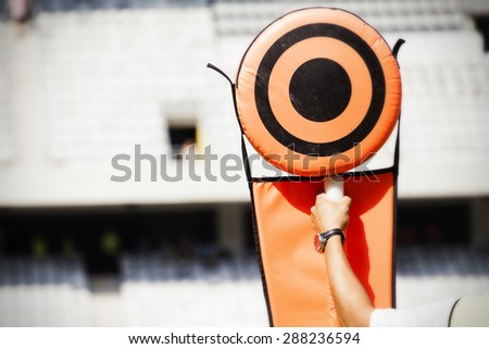 American football game. Sideline markers used in American football games