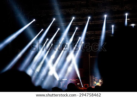 BONTIDA, ROMANIA - JUNE 28, 2015: Stage lights during a live concert at Electric Castle festival, one of the biggest music festivals in Romania