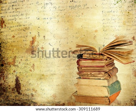 Vintage background with old books. Back to school concept