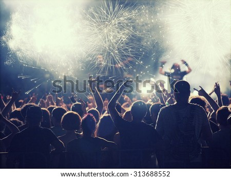 Fireworks and crowd celebrating the New year