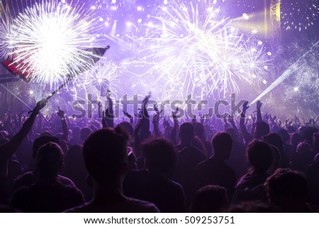 Fireworks and crowd celebrating the New Year