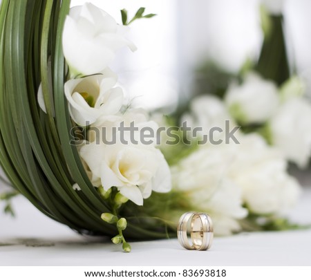 stock photo wedding bouquet and rings