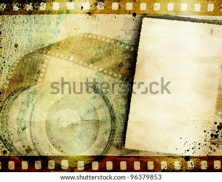 Vintage background with retro camera and negative film