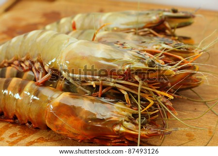 big fresh tiger prawns, king prawns, shrimp