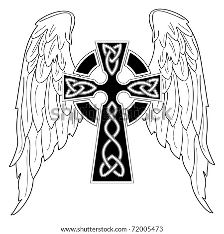 stock vector Black cross with wings on white
