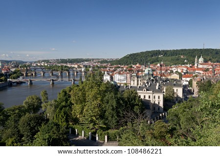 Prague - Vltava River and Lesser Town with Petrin Hill