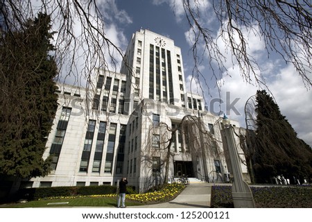 VANCOUVER - APRIL 1: Vancouver City Hall at West 12th Ave, was designed by arch. Fred Townley and Matheson. Construction began in January 1936 and was completed in December. BC, Canada, April 1, 2008