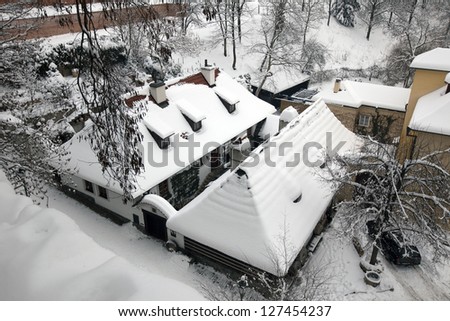 Prague - countryside house on New World quarter (Hradcany) in winter