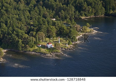 Vancouver Island - Active Pass Lighthouse on Mayne Island in Gulf Islands, the Strait of Georgia, Canada
