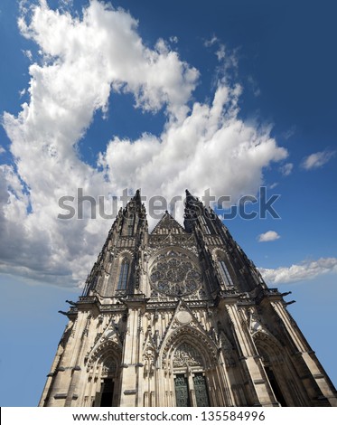 Prague - St. Vitus Cathedral, front facade and towers, isolated against the sky