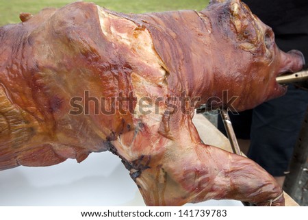 Grilled Pork meat - pig grilled traditional outside of restaurant