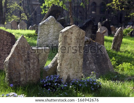 PRAGUE - APRIL 18: Old Jewish Cemetery lies in the  Josefov quarter by Old-New Synagogue. This cemetery, one of the oldest in Europe was established in the 15th century. Czech Republic, April 18, 2010