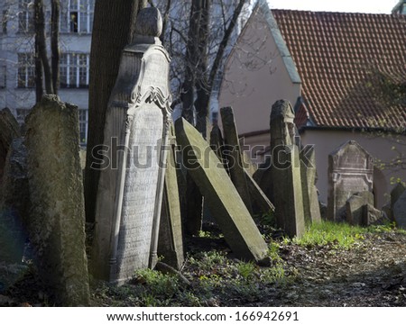 PRAGUE - APRIL 18: Old Jewish Cemetery lies in the  Josefov quarter by Old-New Synagogue. This cemetery, one of the oldest in Europe was established in the 15th century. Czech Republic, April 18, 2010