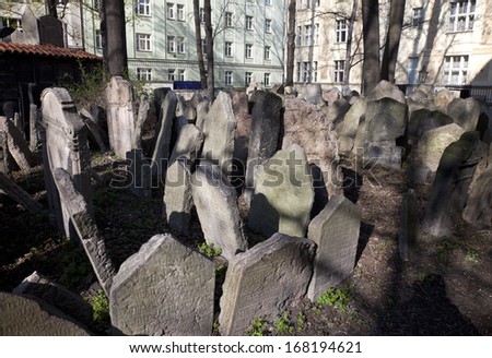 PRAGUE - APRIL 18: Old Jewish Cemetery lies in the  Josefov quarter by Old-New Synagogue. Cemetery is one of the oldest in Europe, established in the 15th century. Czech Republic, April 18, 2010