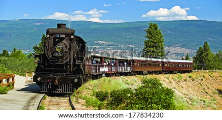 KETTLE VALLEY TRAIN - August 16, 2008: Unique part Okanagan\'s history is Heritage Railway, named \'Kettle Valley Steam Railway\'. Railway was built during 1910-1915.Last train  rode the rails in 1989,