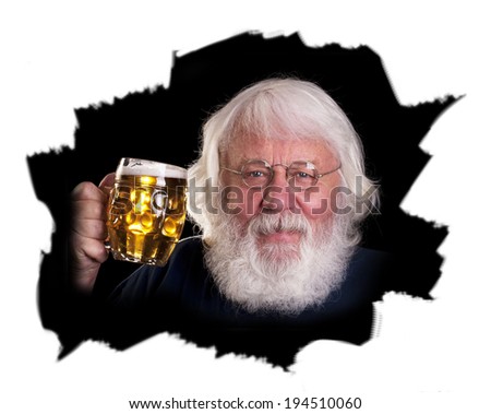 Beer - happy bearded drinker with a pint of beer in a pub