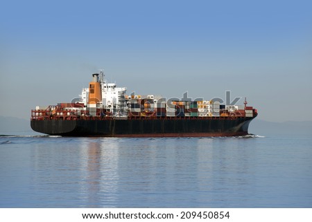 Ship with containers, sea transportation