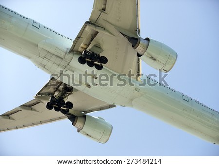 AIR CANADA - MAY 31, 2014: Boeing 777-333, the new two jet engine aricraft was photographed before landing in Vancouver, British Columbia, Canada. The airliner Air Canada cpompany was founded in 1936.