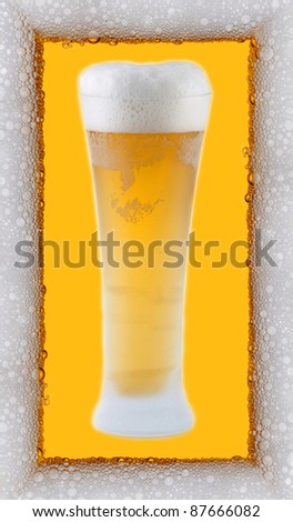 Cold beer in froth frame