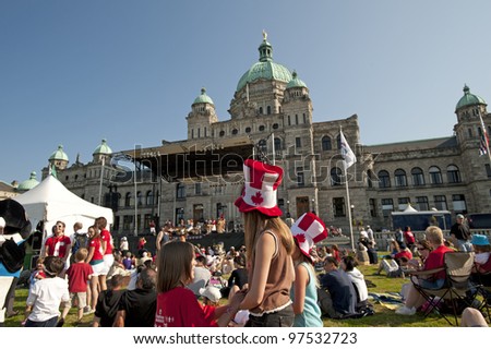VICTORIA, B.C. - JULY 1, 2008: Canada Day celebration was provided in the front of British Columbia\'s Parliament Building in the Inner Harbour. July 1, 2008 in Victoria, British Columbia, Canada